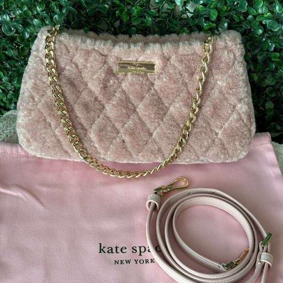 Kate Spade Pink Quilted Faux Fur Convertible Crossbody NWT - Picture 1 of 8